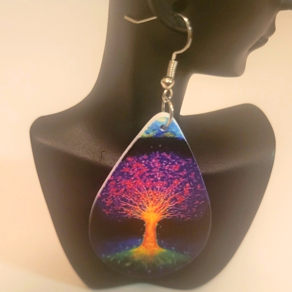 Mystical Purple and Orange Tree Earrings